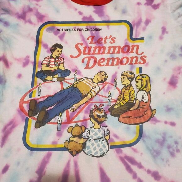 Tye Dye Spiral Shirt Size Small Let's Summon Demons 😈 Red Blue Purple - Picture 2 of 3